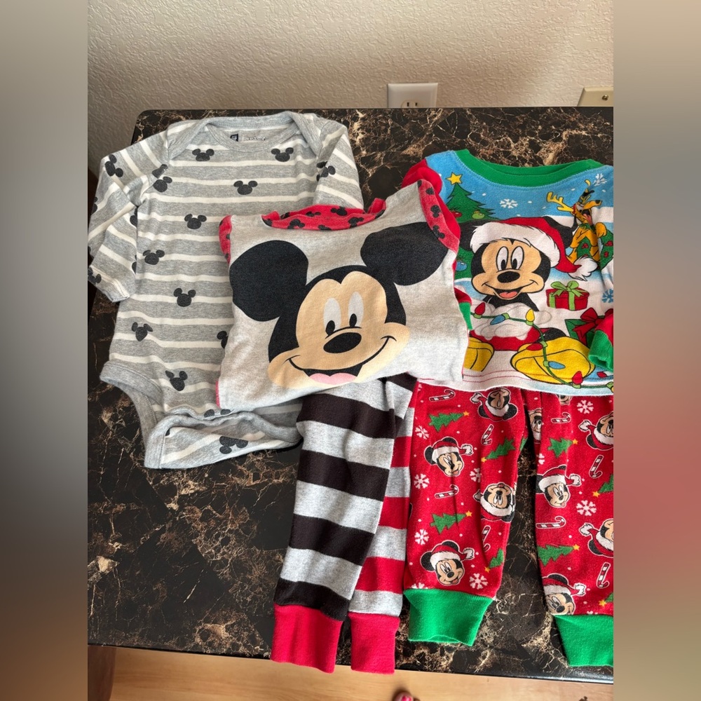 Disney Mickey Mouse Kids Pajamas Set -‎ Gray, Red, Green-5/$25